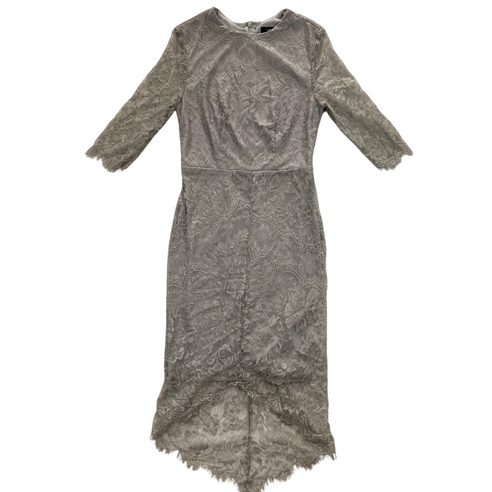 Lulus‎ Grey Lace High Low Midi Dress 3/4 Sleeve Cocktail Wedding Guest Crew Neck